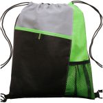 Custom Tri Color Non-Woven Drawstring Backpack W/ Mesh Pocket - 2