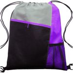 Custom Tri Color Non-Woven Drawstring Backpack W/ Mesh Pocket - 3