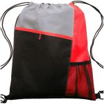 Custom Tri Color Non-Woven Drawstring Backpack W/ Mesh Pocket - 4