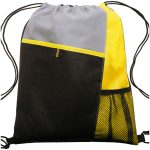 Custom Tri Color Non-Woven Drawstring Backpack W/ Mesh Pocket - 5