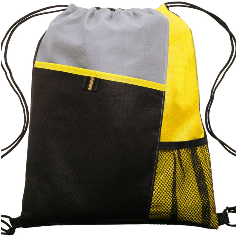 Custom Tri Color Non-Woven Drawstring Backpack W/ Mesh Pocket - 5
