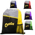 Custom Tri Color Non-Woven Drawstring Backpack W/ Mesh Pocket - 6