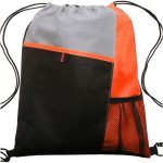 Custom Tri Color Non-Woven Drawstring Backpack W/ Mesh Pocket - 7