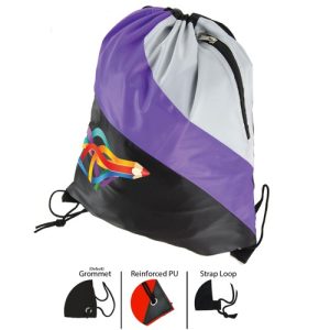 Custom Tri Color Premium Drawstring Bag with Zipper Pocket
