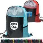 Custom Tri Color Side Mesh Bottle Holder Drawstring Backpack (13" x 17")