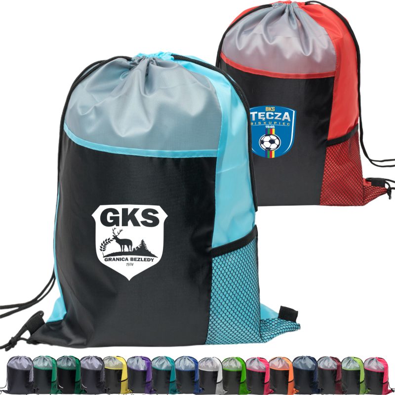 Custom Tri Color Side Mesh Bottle Holder Drawstring Backpack (13" x 17")