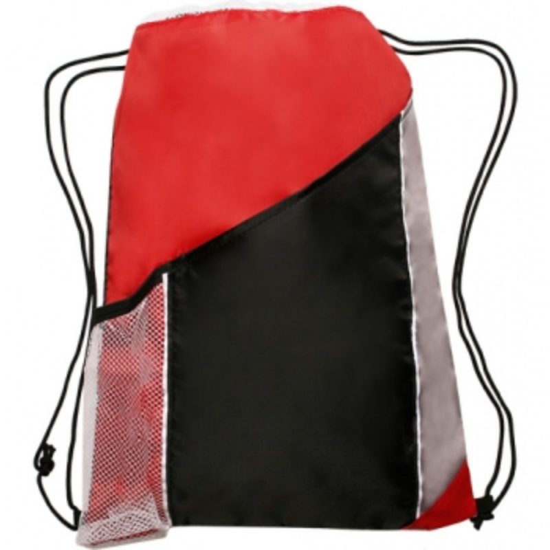 Custom Two Color Drawstring Backpacks with Side Bottle Mesh Pockets (13" x 17.75") - 2