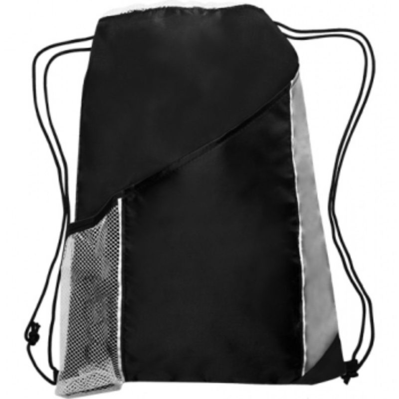 Custom Two Color Drawstring Backpacks with Side Bottle Mesh Pockets (13" x 17.75") - 3