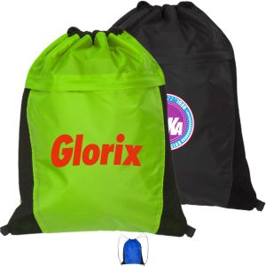 Custom Two Color Drawstring Side Mesh Accents Backpacks