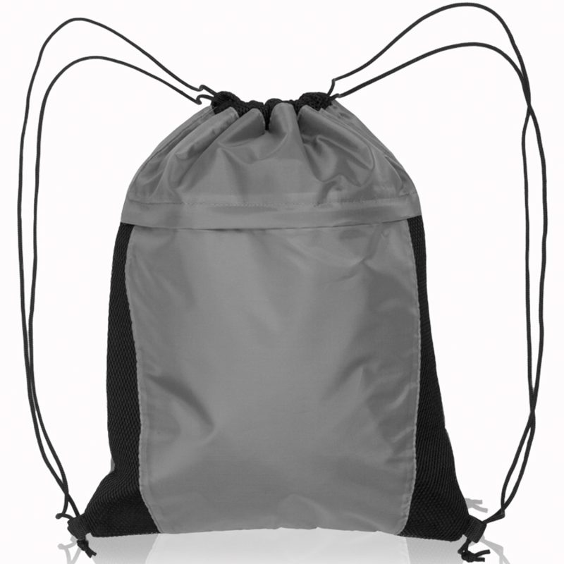 Custom Two Color Drawstring Side Mesh Accents Backpacks - 5