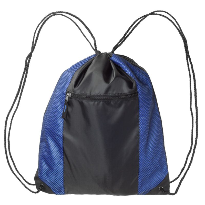 Custom Two Color Front Zipper Pocket Drawstring Backpacks - 1
