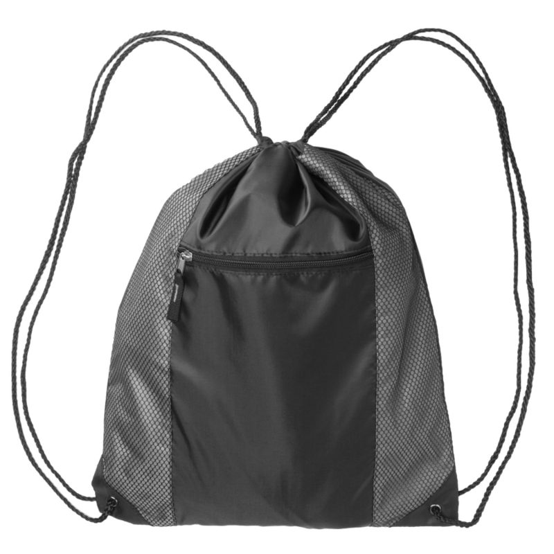 Custom Two Color Front Zipper Pocket Drawstring Backpacks - 2