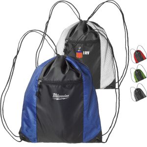Custom Two Color Front Zipper Pocket Drawstring Backpacks