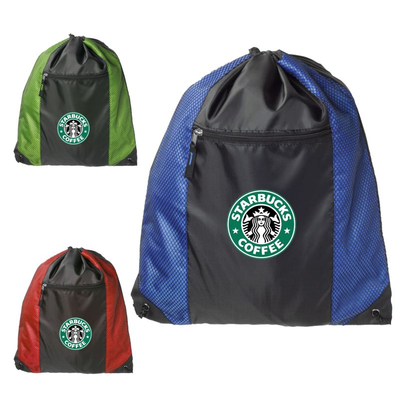 Custom Two Color Front Zipper Pocket Drawstring Backpacks - 7