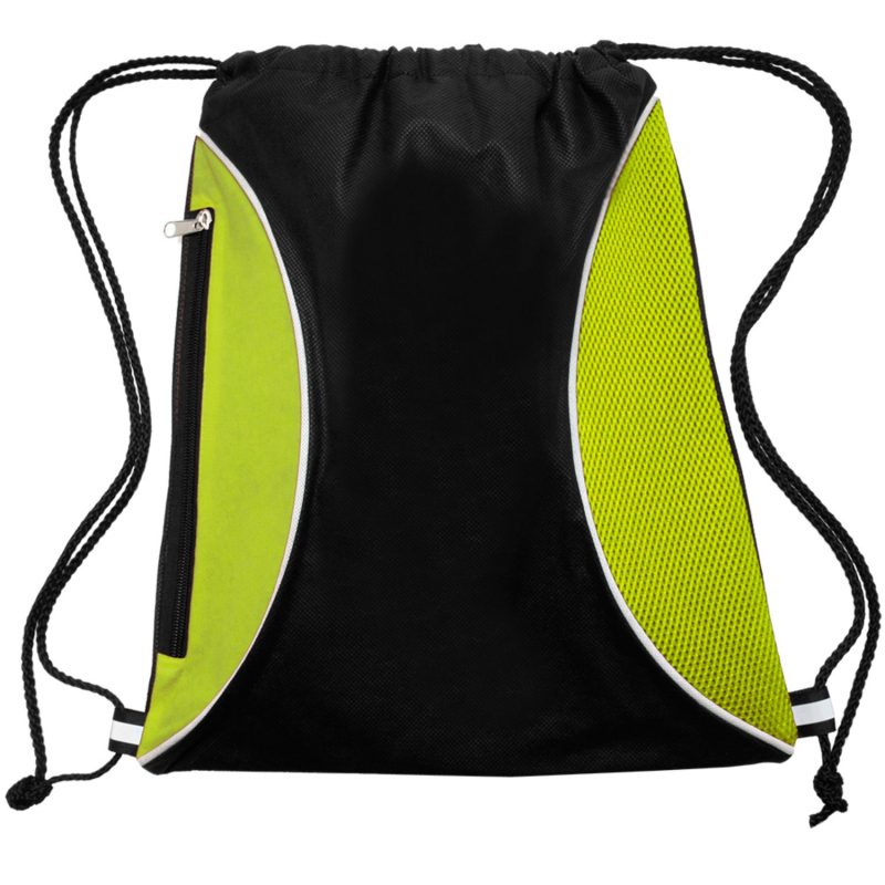 Custom Two Color Mesh Drawstring Side Zipper Backpacks - 2