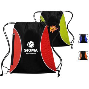 Custom Two Color Mesh Drawstring Side Zipper Backpacks