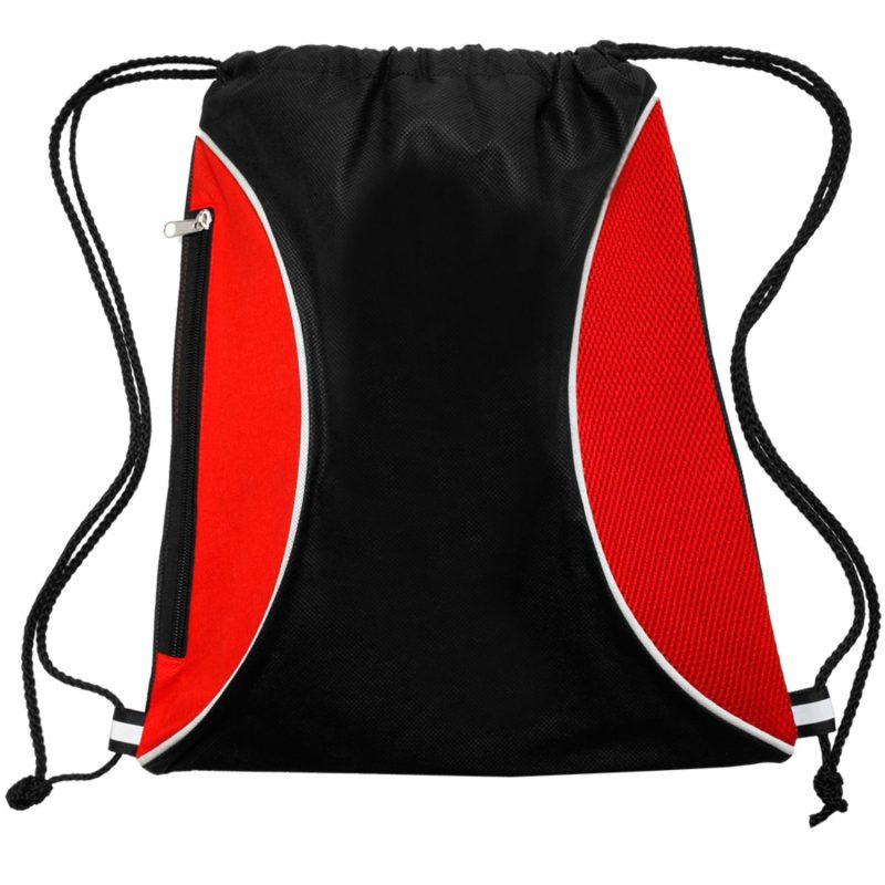 Custom Two Color Mesh Drawstring Side Zipper Backpacks - 4