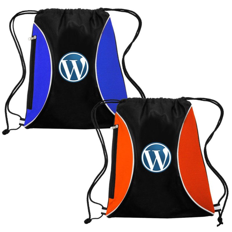 Custom Two Color Mesh Drawstring Side Zipper Backpacks - 5