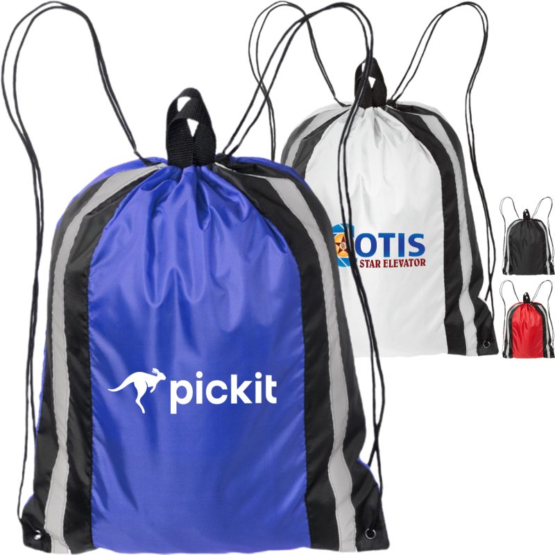Custom Two Color Reflector Side Strips Drawstring Backpacks
