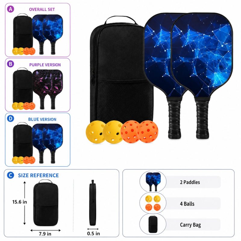 Custom Two Paddle Fiberglass Pickleball Set With Backpack And Balls Imprintable Club Gift - 1