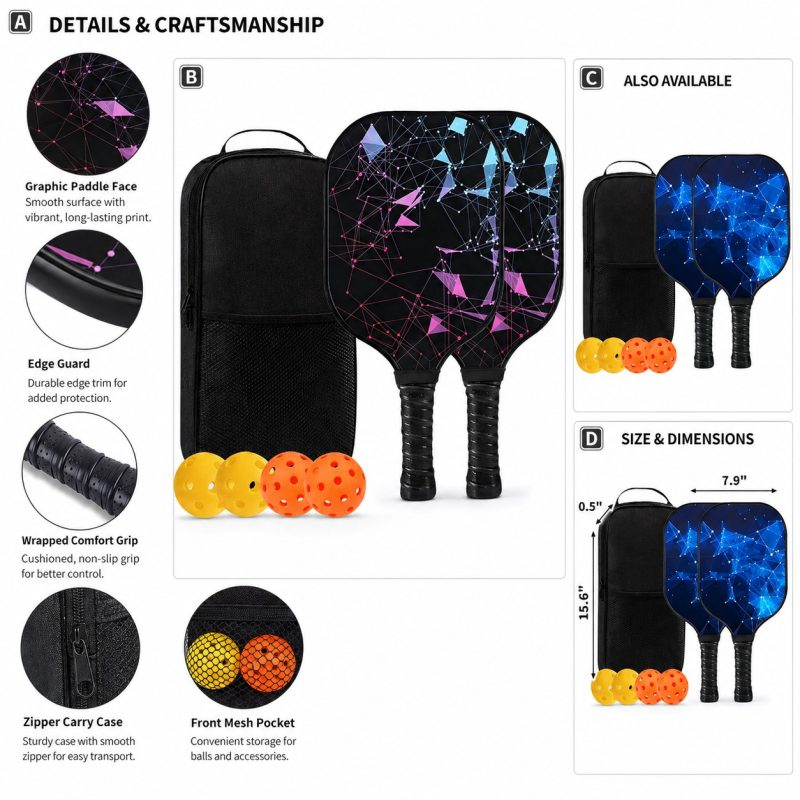 Custom Two Paddle Fiberglass Pickleball Set With Backpack And Balls Imprintable Club Gift - 2