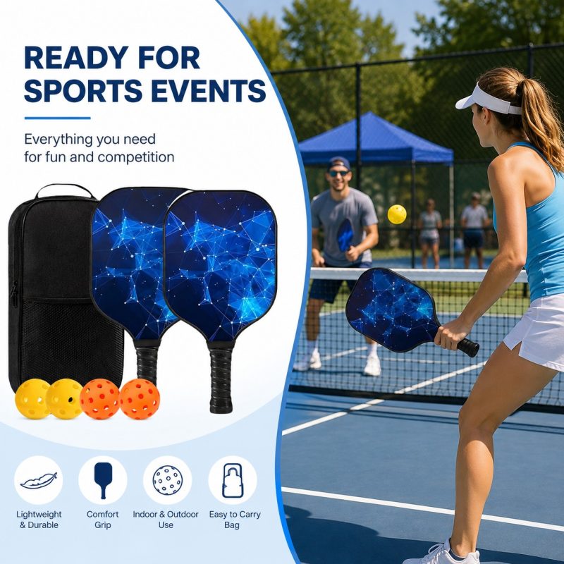 Custom Two Paddle Fiberglass Pickleball Set With Backpack And Balls Imprintable Club Gift - 4