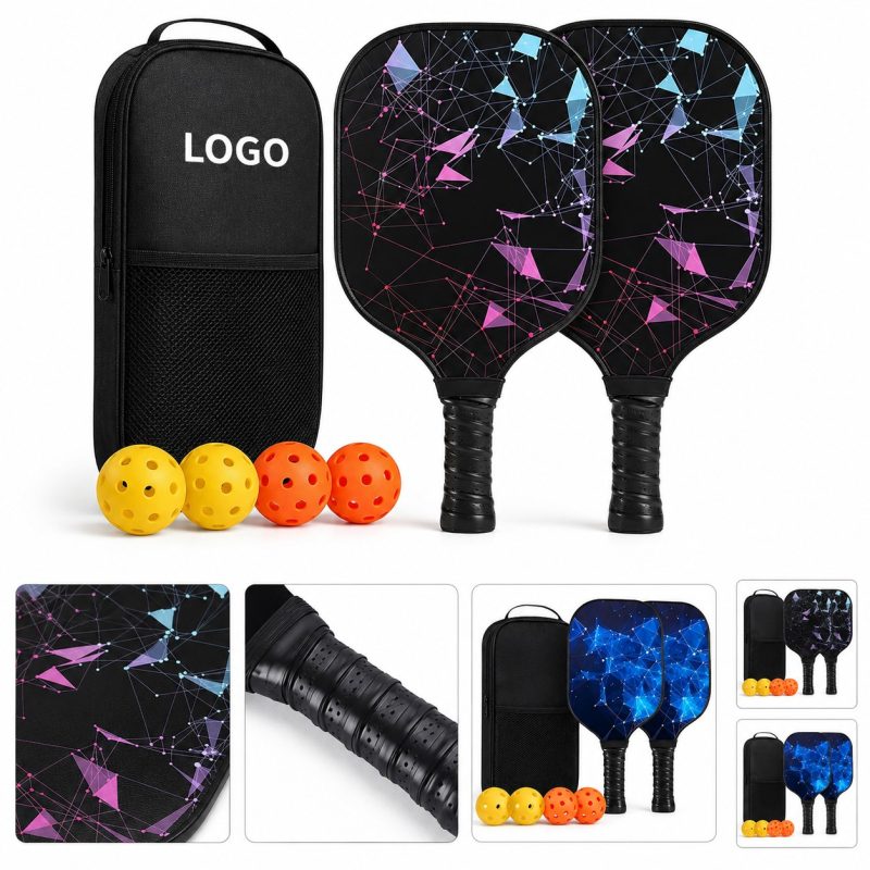 Custom Two Paddle Fiberglass Pickleball Set With Backpack And Balls Imprintable Club Gift