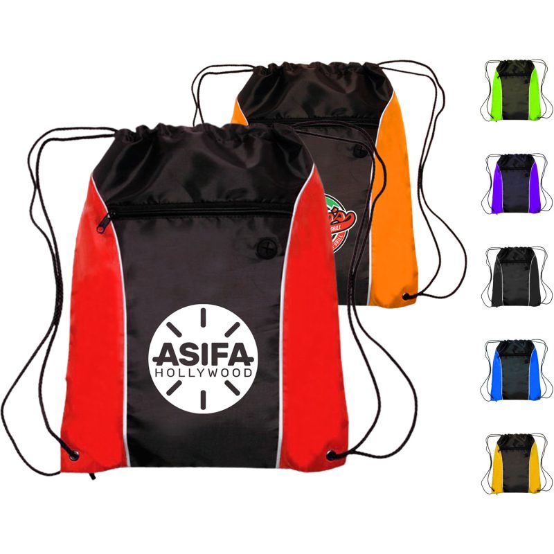 Custom Two Tone Front Pocket w/ Earphone Outlet Drawstring Backpacks