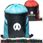 Custom Two-Tone Front Zipper Drawstring Bag with Side Mesh Pocket and Earphone Slot (14" x 18")