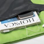 Custom Two-Tone Front Zipper Drawstring Bag with Side Mesh Pocket and Earphone Slot (14" x 18") - 2