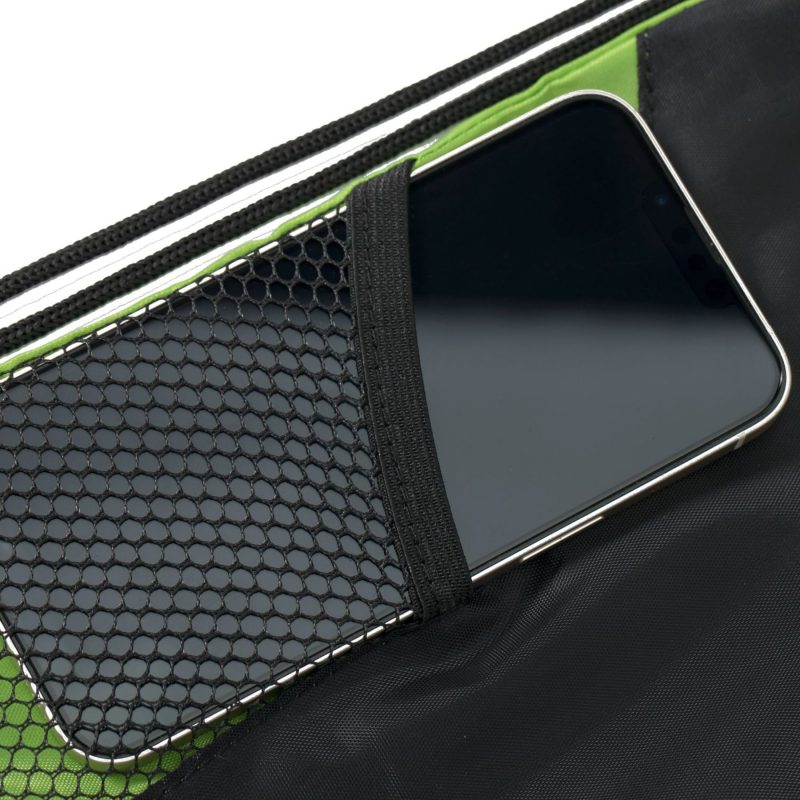 Custom Two-Tone Front Zipper Drawstring Bag with Side Mesh Pocket and Earphone Slot (14" x 18") - 5