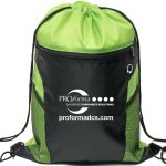 Custom Two-Tone Front Zipper Drawstring Bag with Side Mesh Pocket and Earphone Slot (14" x 18") - 7