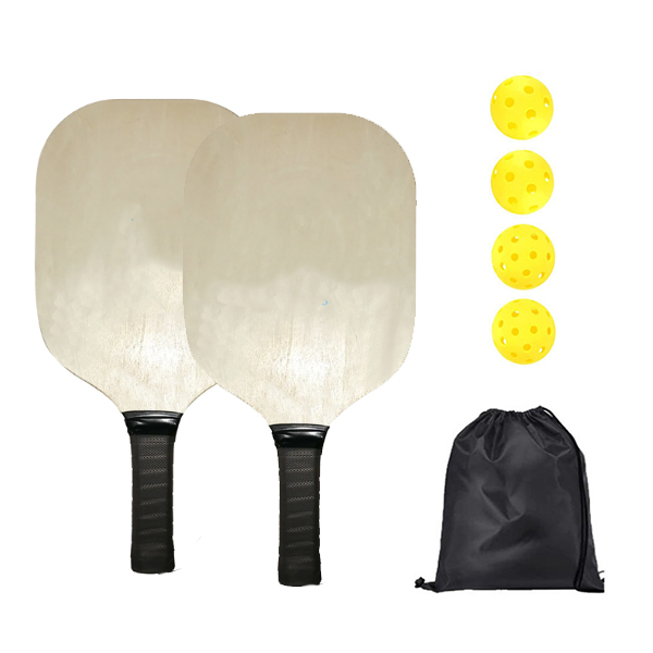 Custom Wooden Pickleball Racket Paddle & Ball Set W/ Drawstring Bag - 1