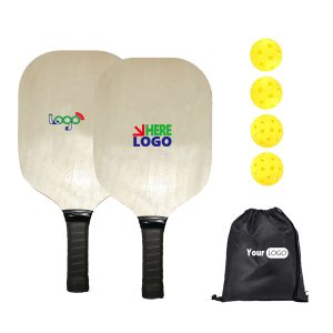 Custom Wooden Pickleball Racket Paddle & Ball Set W/ Drawstring Bag