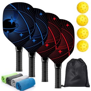 Custom Wooden Pickleball Racket Paddle & Ball Set w/ Drawstring Bag