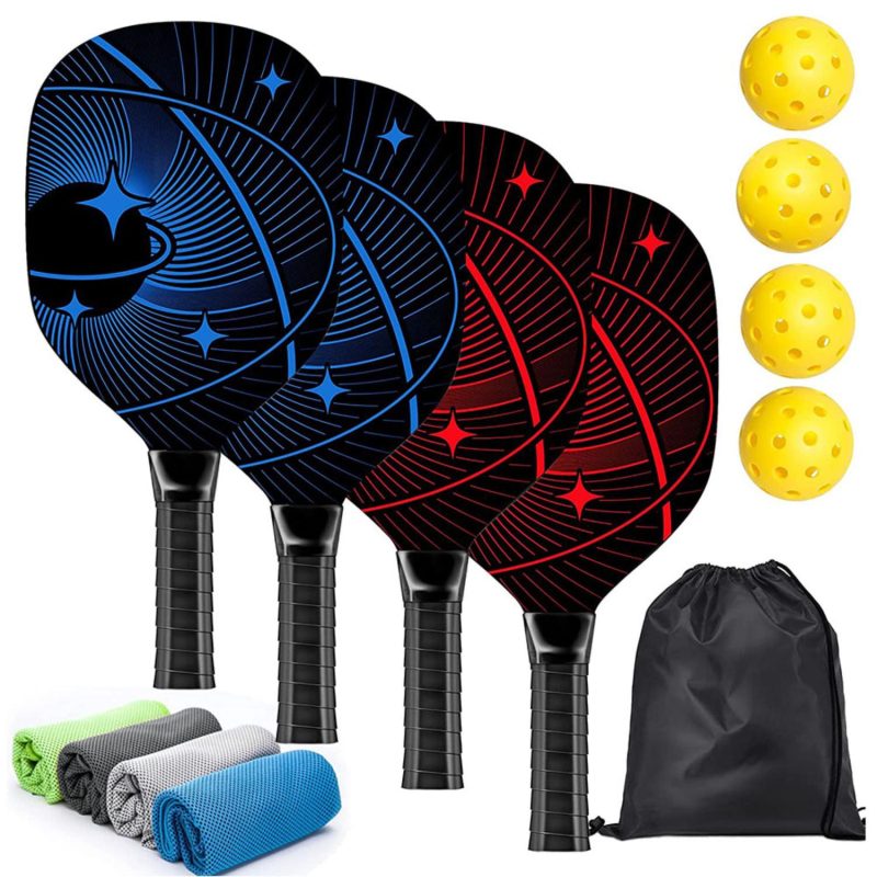 Custom Wooden Pickleball Racket Paddle & Ball Set w/ Drawstring Bag
